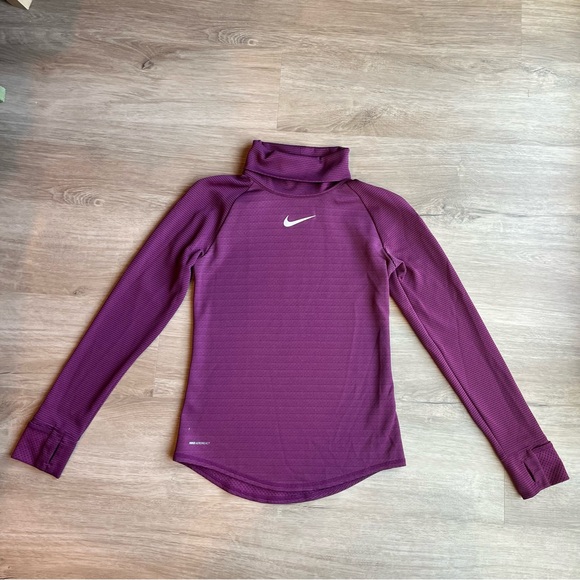 Nike Aeroreact L/S Athletic Turtleneck Pullover, Maroon with Thumb Holes XS - Picture 5 of 14